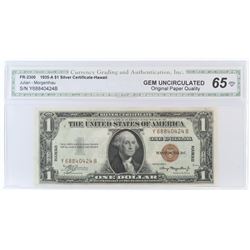 1935-A $1 Silver Certificate Note - Hawaii. FR# 2300. CGA Certified GU65.