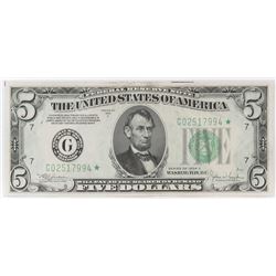 Star Note: 1934-C $5 Federal Reserve Note. FR# 1959-G*.