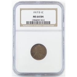 1917 D Lincoln Wheat Cent. NGC Certified MS64BN.