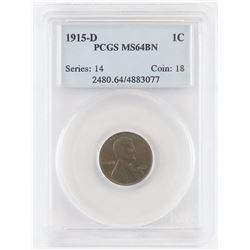 1915 D Lincoln Wheat Cent. PCGS Certified MS64BN.