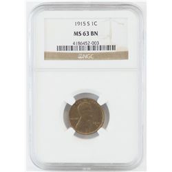 1915 S Lincoln Wheat Cent. NGC Certified MS63BN.