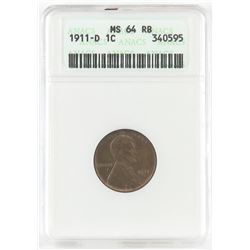 1911 D Lincoln Wheat Cent. ANACS Certified MS64RB.