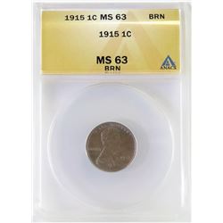 1915 Lincoln Wheat Cent. ANACS Certified MS63BRN.