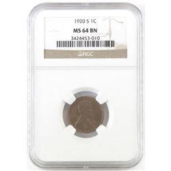 1920 S Lincoln Wheat Cent. NGC Certified MS64BN.