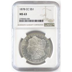 Lot of (10) 1878 CC Morgan Dollars. Includes (1) NGC Certified MS63  (9) Raw.