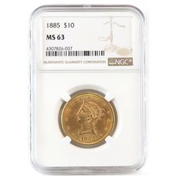 1885 $10 Liberty Gold. NGC Certified MS63.