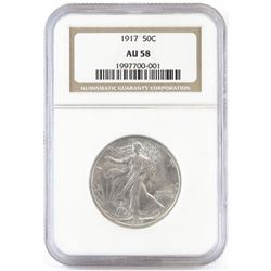 1917 Walking Liberty Half Dollar. NGC Certified AU58.