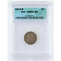 1914 S Lincoln Wheat Cent. ICG Certified MS62BN.