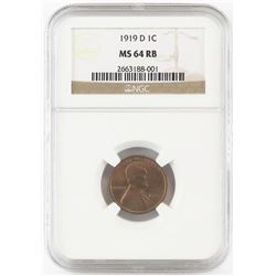 1919 D Lincoln Wheat Cent. NGC Certified MS64RB.