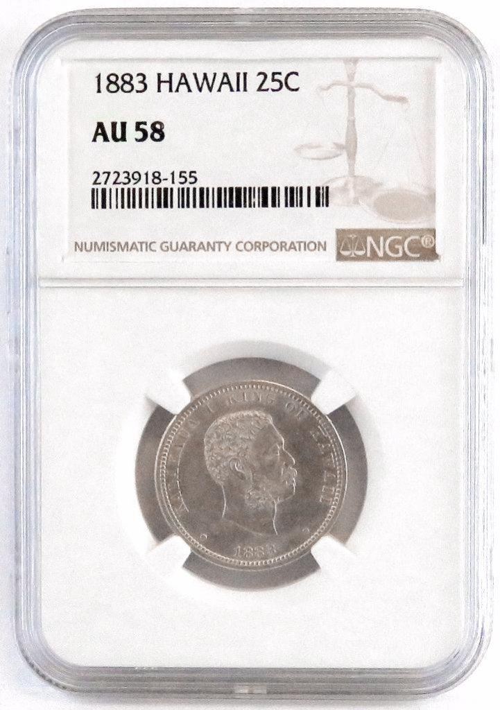 1883 Hawaii Quarter. NGC Certified AU58.