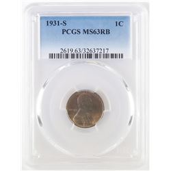 1931 S Lincoln Wheat Cent. PCGS Certified MS63RB.