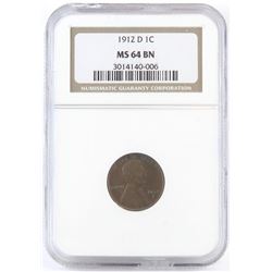 1912 D Lincoln Wheat Cent. NGC Certified MS64BN.
