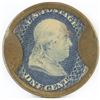 Image 1 : Encased Postage Stamp: 1861 Issue One Cent Encased Postage Stamp - blue. Reads: S.T. 1860. X. Drakes