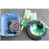 Image 1 : SMALL TOTE OF GARDEN HOSE, NOZZLES AND ACCESSORIES