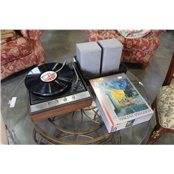 GENERAL ELECTRIC RECORD PLAYER, SPEAKERS AND NEW PUZZLE