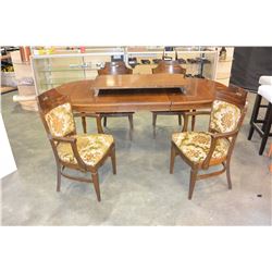 OAK FINISH DINING TABLE WITH TWO LEAFS AND FOUR CHAIRS