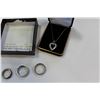 Image 3 : THREE STAINLESS LOST PROPERTY RING BANDS AND NECKLACE