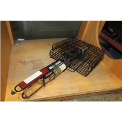 2 BBQ SMOKE RACKS, TONGS, SCRAPER AND UTENSILS