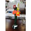 Image 1 : ART GLASS FLOWERS IN GREEN GLASS VASE