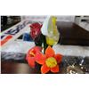 Image 2 : ART GLASS FLOWERS IN GREEN GLASS VASE
