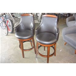 NEW PAIR OF HOME ELEGANCE BLACK LEATHER SWIVEL PUB CHAIRS, RETAIL $249 EACH