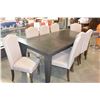 Image 1 : NEW HOME ELEGANCE 9 PIECE DINING SET, 8 STUDDED BEIGE FABRIC CHAIRS, AND MODERN DINING TABLE WITH JA