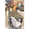 Image 2 : NEW HOME ELEGANCE 9 PIECE DINING SET, 8 STUDDED BEIGE FABRIC CHAIRS, AND MODERN DINING TABLE WITH JA