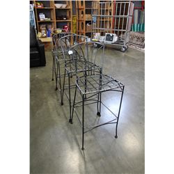 FOUR METAL BAR HEIGHT STOOLS