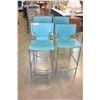 Image 1 : FOUR METAL AND TEAL LEATHER BAR STOOLS ITALIAN DESIGN