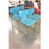Image 2 : FOUR METAL AND TEAL LEATHER BAR STOOLS ITALIAN DESIGN