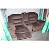 Image 1 : NEW HOME ELEGANCE TWO SEAT RECLINING SOFA, WITH CONSOLE, FREIGHT DAMAGE, BENT RECLINER ARMS,