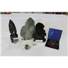 Image 1 : LOT OF STONE CARVINGS AND METAL PLATE