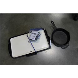 OSTER ELECTRIC GRIDDLE AND CAST IRON FRY PAN