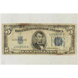 1934-B $5 SILVER CERTIFICATE BLUE SEAL WITH INK