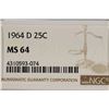 Image 3 : 1964-D WASHINGTON SILVER QUARTER NGC MS64