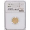 Image 1 : 1929 $2 1/2 Indian Head Quarter Eagle Gold Coin NGC MS63