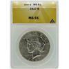 Image 1 : 1927 $1 Peace Silver Dollar Coin ANACS MS61