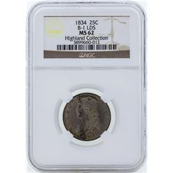 1834 Capped Bust Quarter B-1 LDS Coin NGC MS62