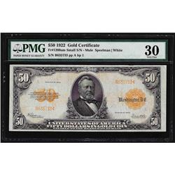 1922 $50 Gold Certificate Note Fr. 1200am PMG Very Fine 30 John Burke Back Plate