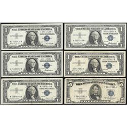 Lot of (6) Assorted 1953/1957 Silver Certificate Notes