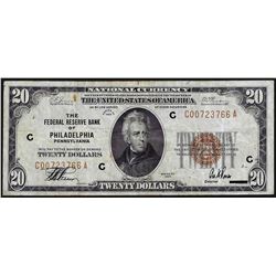 1929 $20 Federal Reserve Bank of Philadelphia National Currency Note