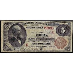 1882 $5 Brown Back Athens Pennsylvania National Currency Note