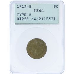 1913-S Type 2 Buffalo Nickel Coin PCGS MS64