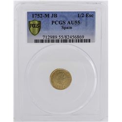 1752-M JB Ferdinand VI Spanish 1/2 Escudos Gold Coin PCGS AU55