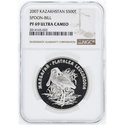 2007 Kazakhstan 500 Tenge Spoon Bill Silver Coin NGC PF69 Ultra Cameo