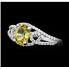 Image 2 : Platinum 1.49ct Yellow Sapphire and Diamond Ring