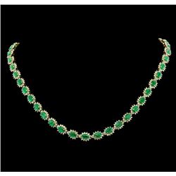 14KT Yellow Gold 19.60ctw Emerald and Diamond Necklace