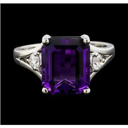 14KT White Gold 5.46ct Amethyst and Diamond Ring