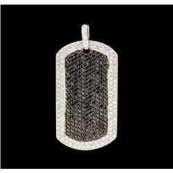 14KW Pave Set Black and White Round Diamond Dog tag Necklace