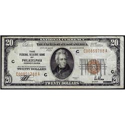 1929 $20 Federal Reserve Bank of Philadelphia National Currency Note